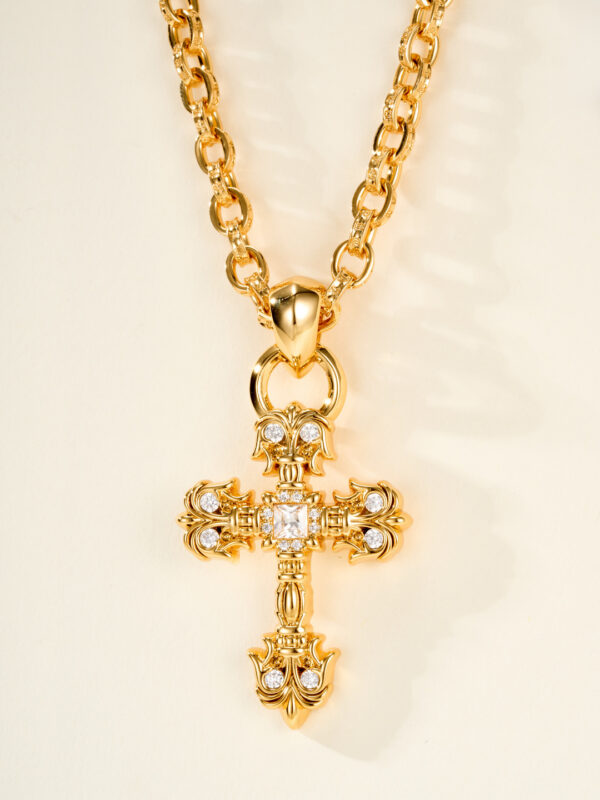 Chrome Hearts 22k Gold Teardrop-Shaped Flame Cross Pendant