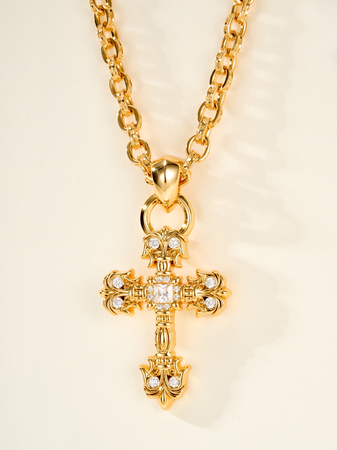 Chrome Hearts 22k Gold Teardrop-Shaped Flame Cross Pendant