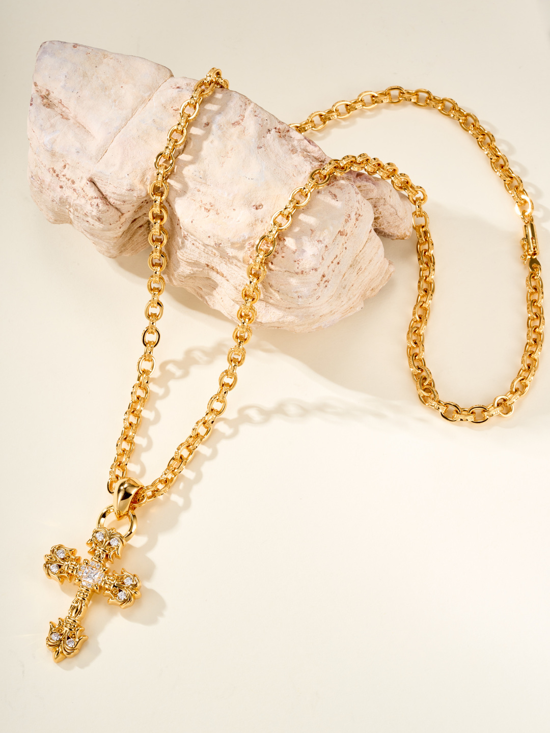 Chrome Hearts 22k Gold Teardrop-Shaped Flame Cross Pendant - Image 2