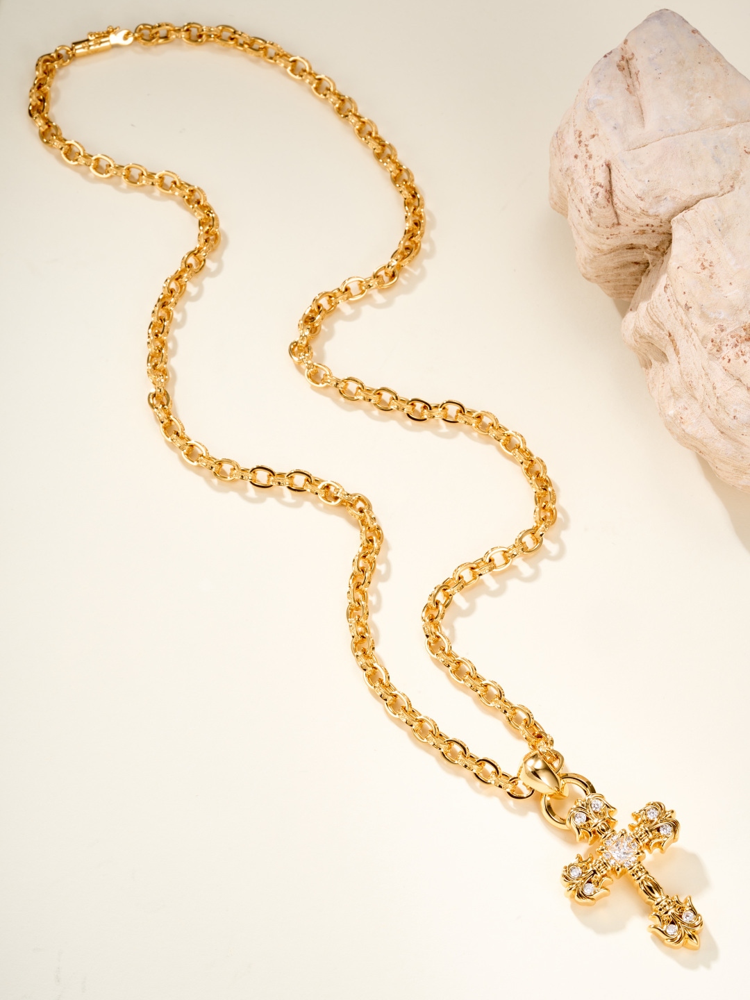 Chrome Hearts 22k Gold Teardrop-Shaped Flame Cross Pendant - Image 3