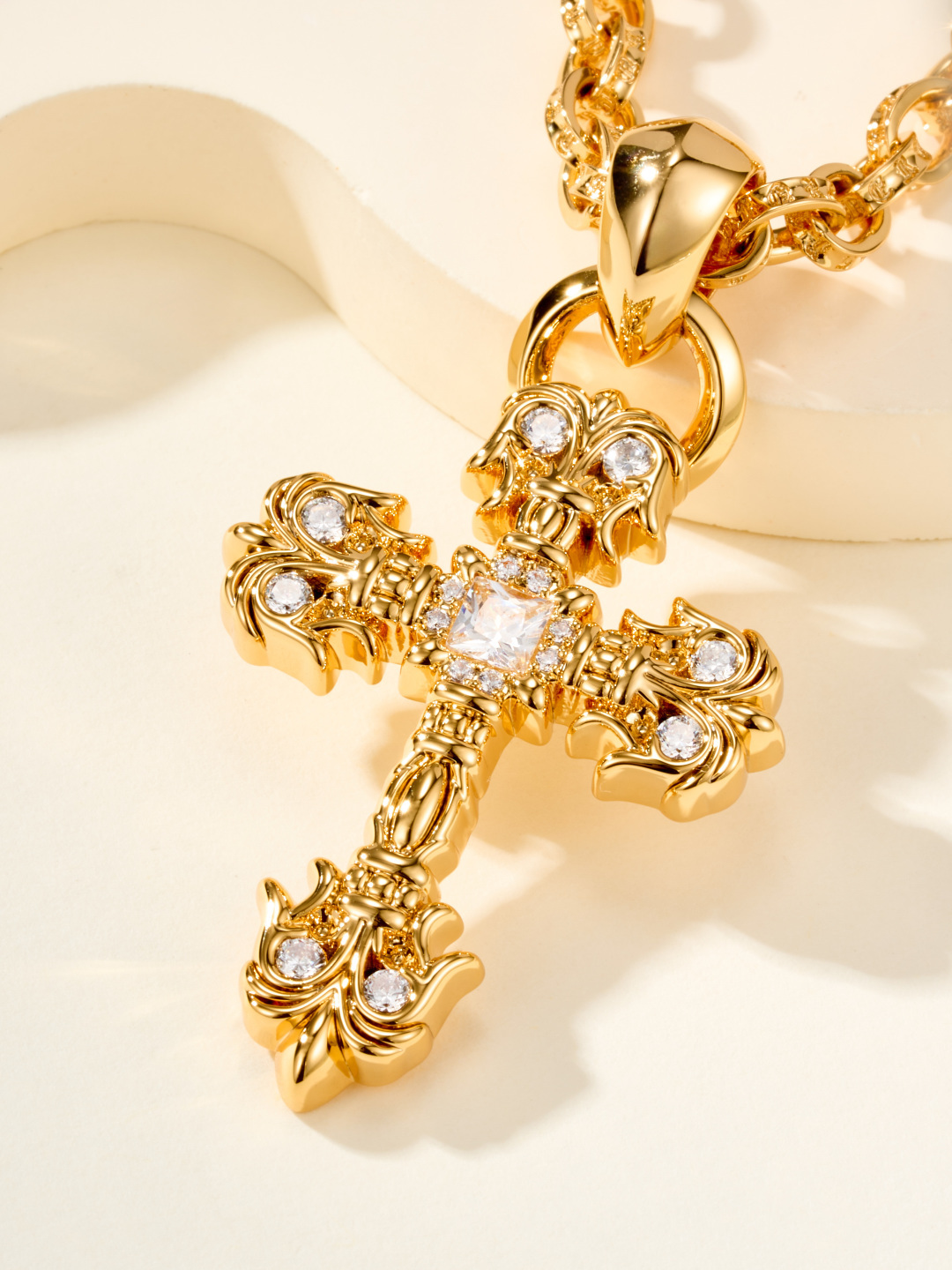 Chrome Hearts 22k Gold Teardrop-Shaped Flame Cross Pendant - Image 4