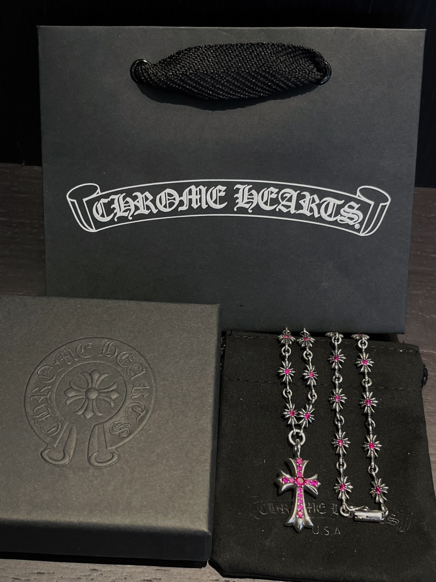 Chrome Hearts Solid Red Zircon Cross Pendant Necklace - Image 3