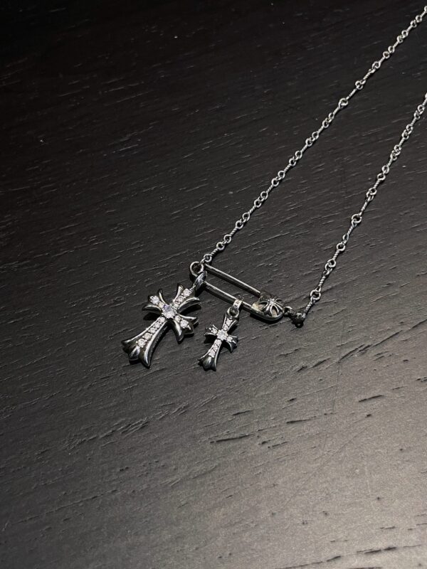 Chrome Hearts Gem-Set Brooch with Double Cross Necklace