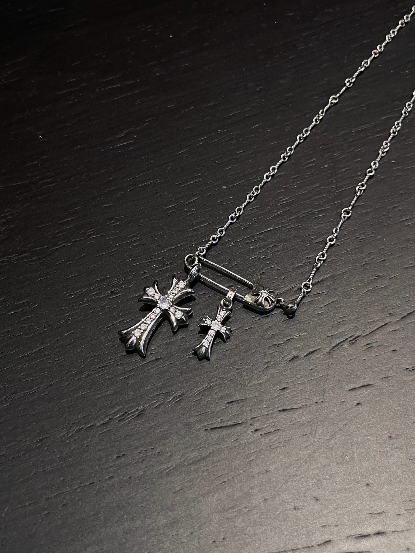 Chrome Hearts Gem-Set Brooch with Double Cross Necklace