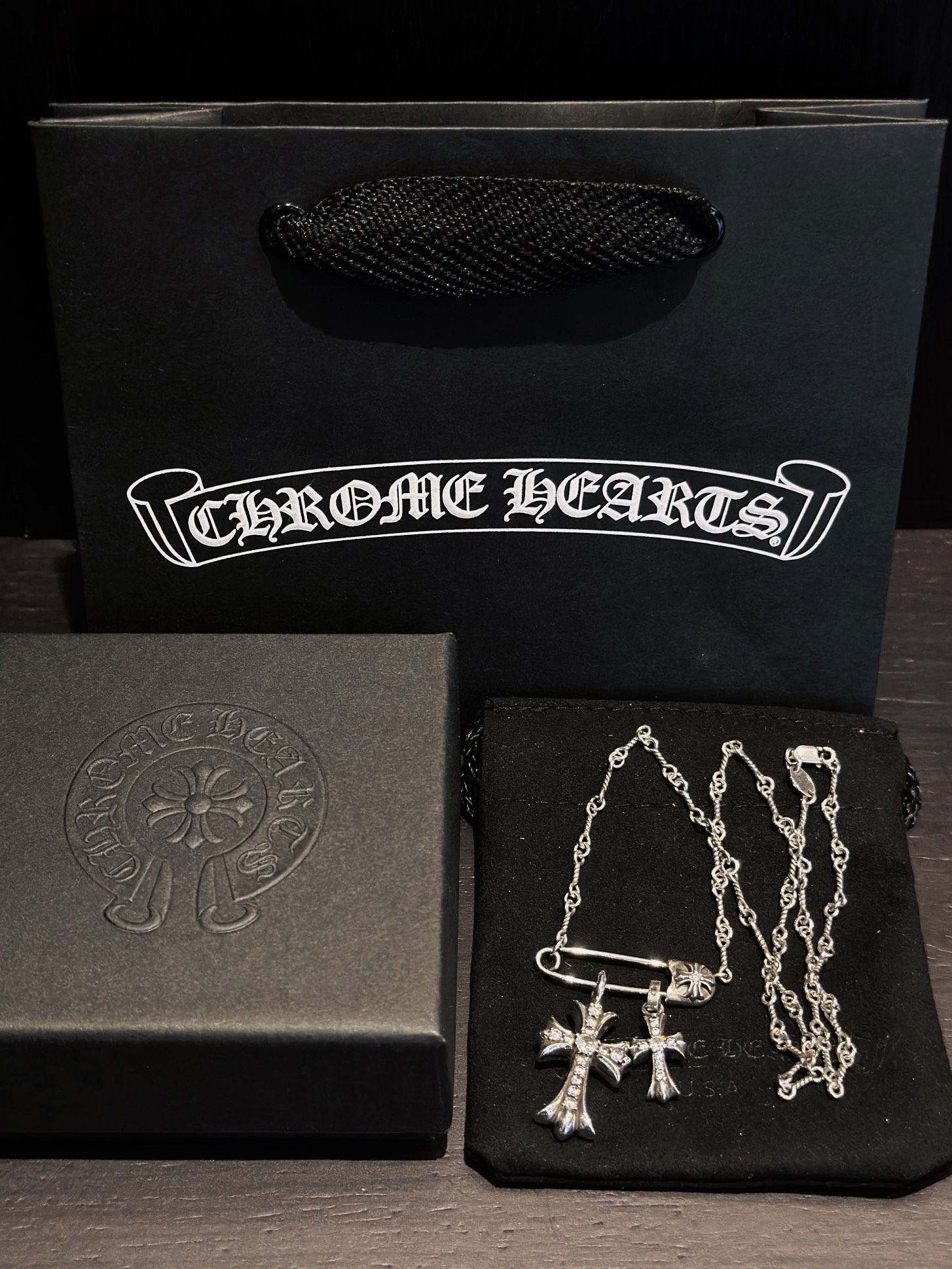 Chrome Hearts Gem-Set Brooch with Double Cross Necklace - Image 4