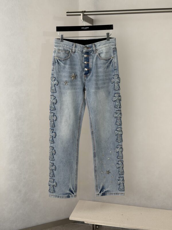 Chrome Hearts Full-Diamond Cross Jeans