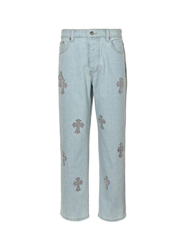 Chrome Hearts Cross-Stitch Patchwork Washed Denim Jeans