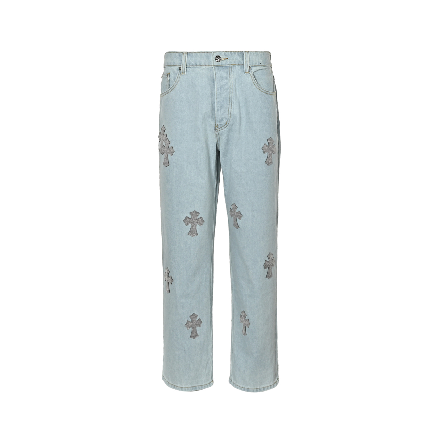 Chrome Hearts Cross-Stitch Patchwork Washed Denim Jeans