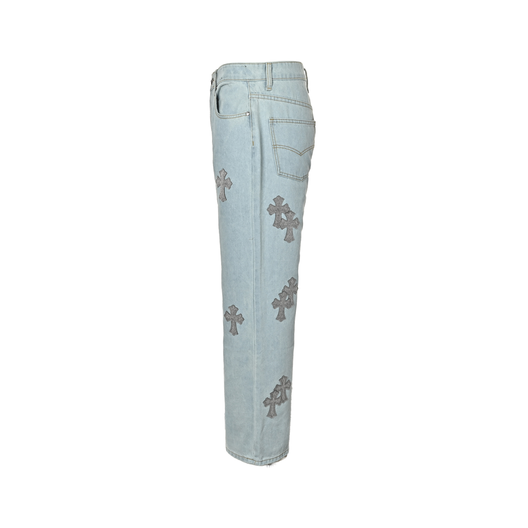 Chrome Hearts Cross-Stitch Patchwork Washed Denim Jeans - Image 2
