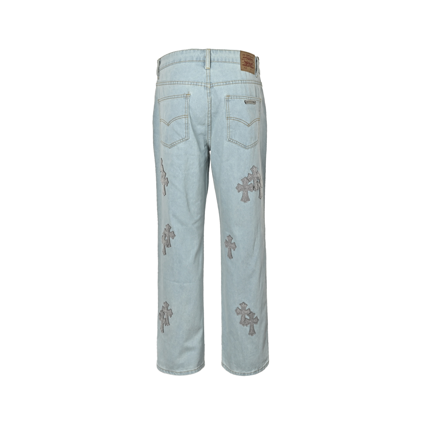 Chrome Hearts Cross-Stitch Patchwork Washed Denim Jeans - Image 3