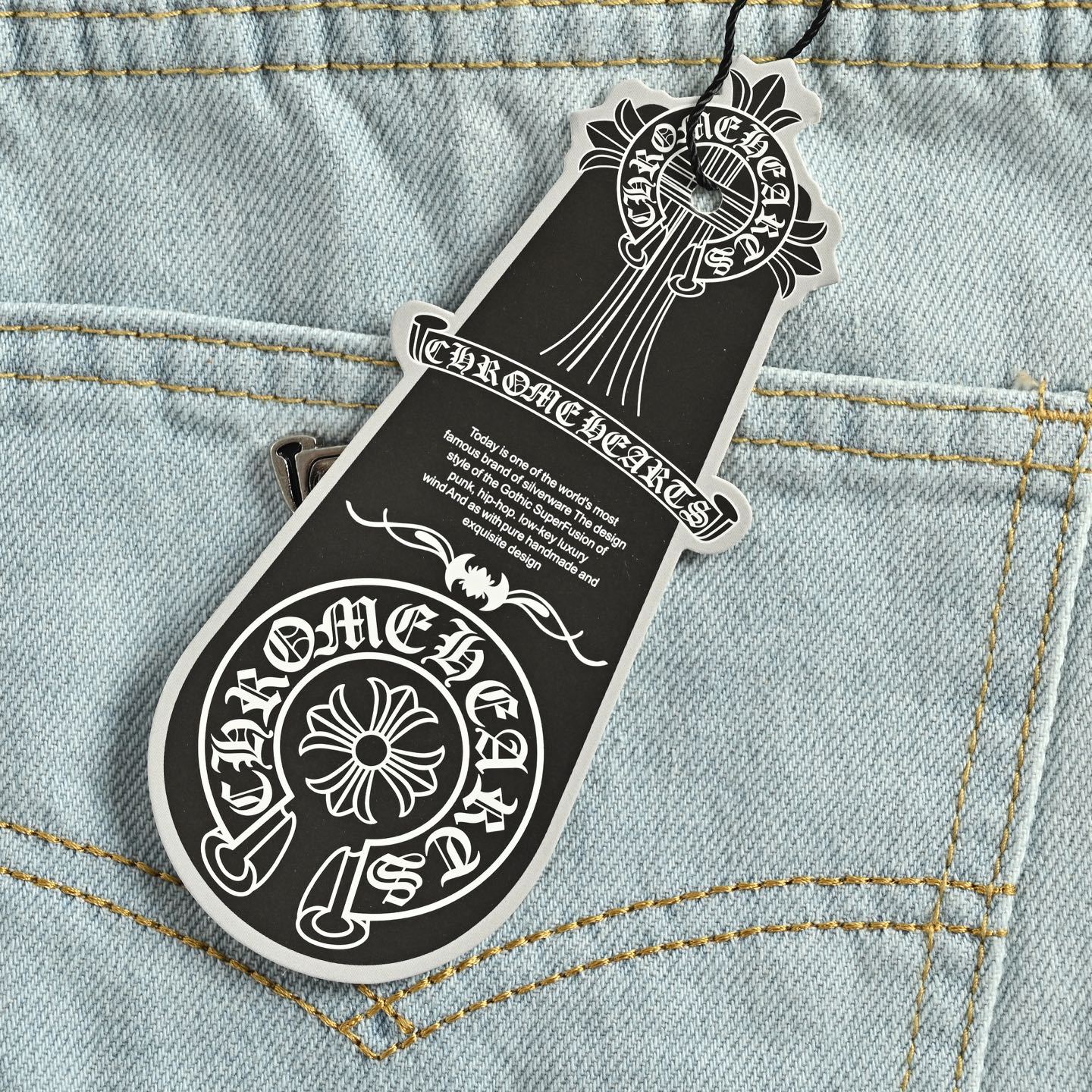 Chrome Hearts Cross-Stitch Patchwork Washed Denim Jeans - Image 6