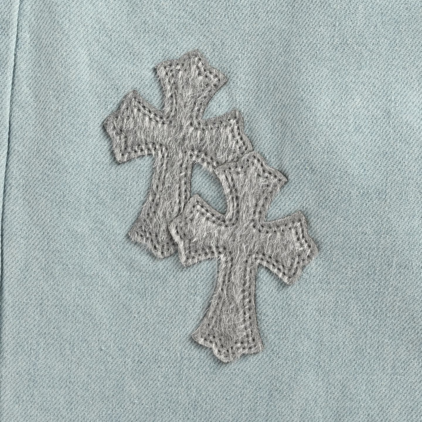Chrome Hearts Cross-Stitch Patchwork Washed Denim Jeans - Image 7