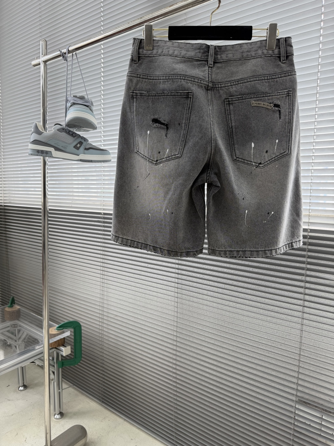 Chrome Hearts Cross Sanskrit Letter Embroidered Denim Shorts - Image 3