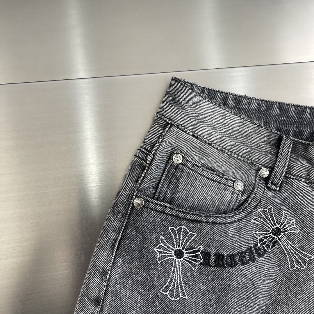 Chrome Hearts Cross Sanskrit Letter Embroidered Denim Shorts - Image 5
