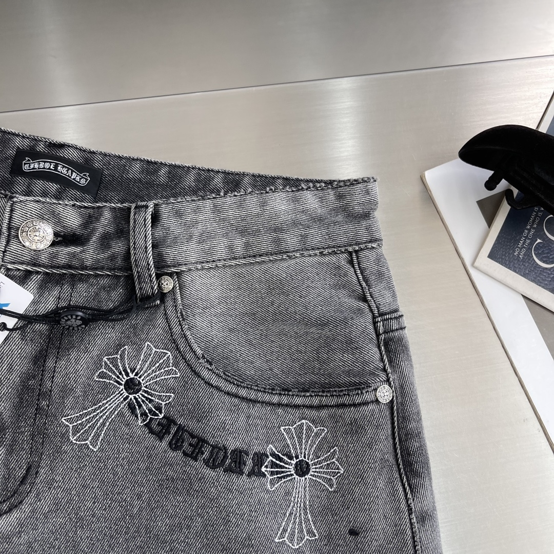 Chrome Hearts Cross Sanskrit Letter Embroidered Denim Shorts - Image 6