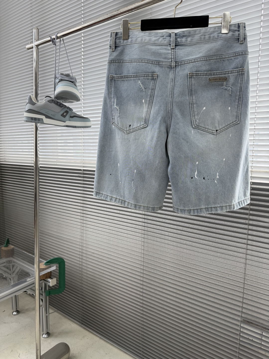 Chrome Hearts Cross Sanskrit Letter Embroidered Denim Shorts - Image 3