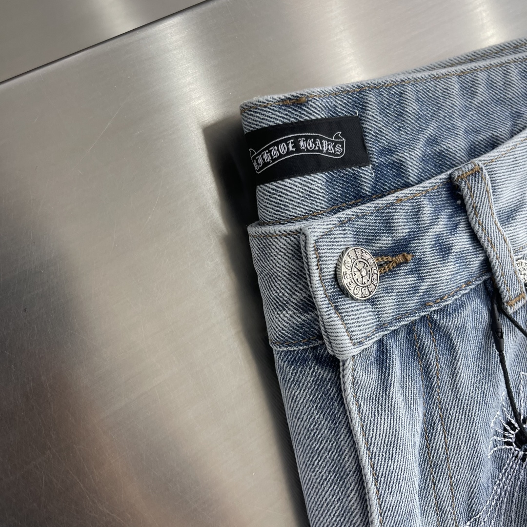 Chrome Hearts Cross Sanskrit Letter Embroidered Denim Shorts - Image 4