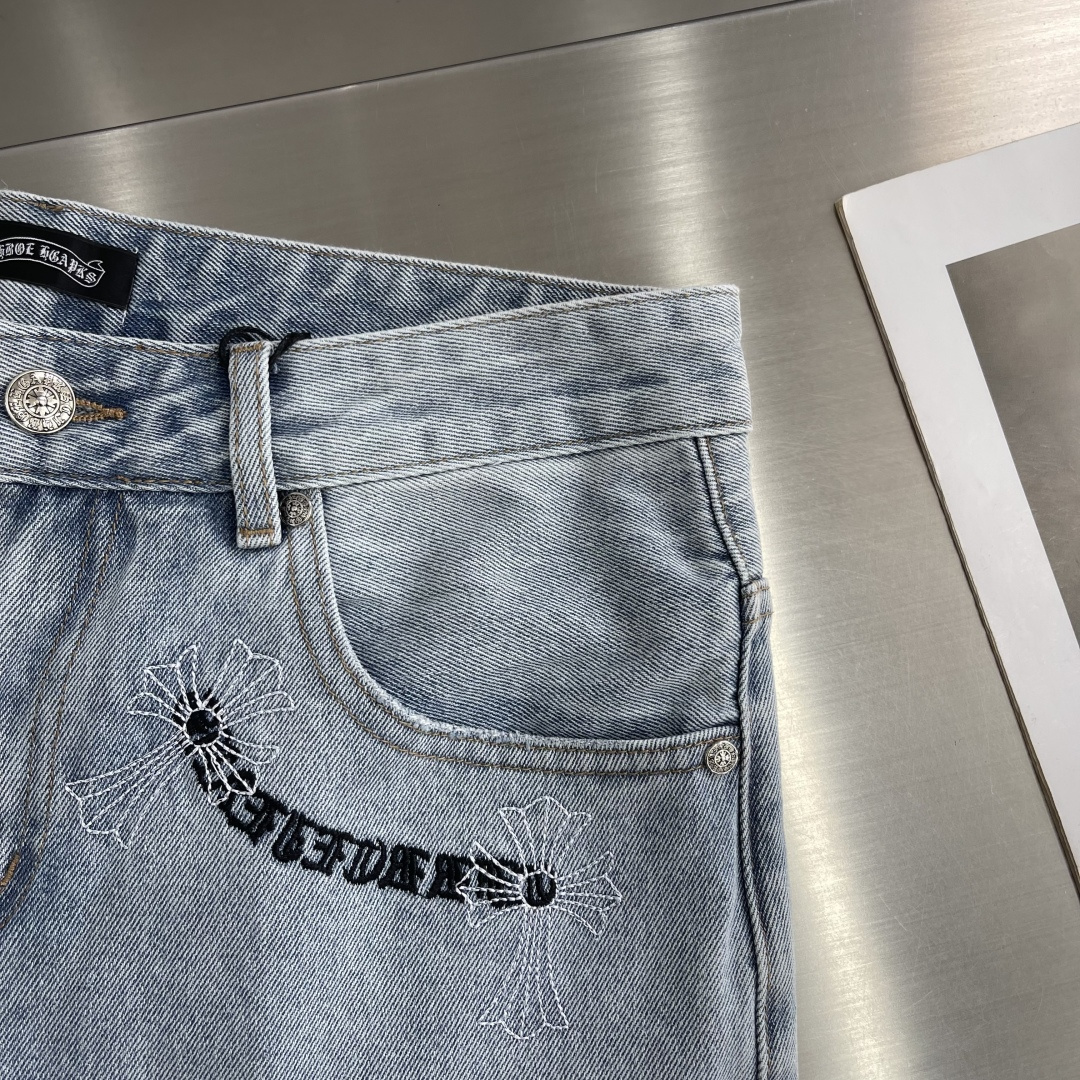 Chrome Hearts Cross Sanskrit Letter Embroidered Denim Shorts - Image 7