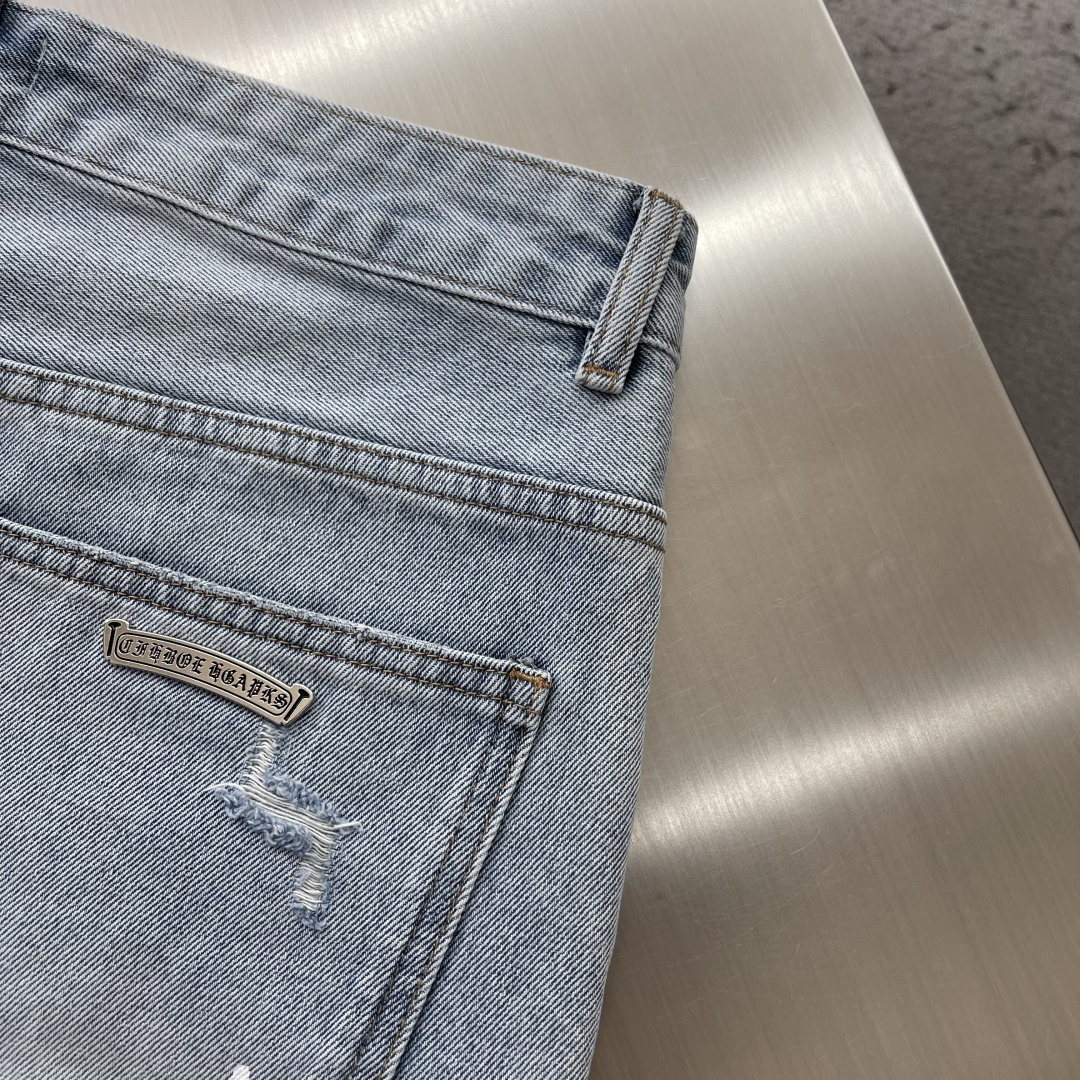 Chrome Hearts Cross Sanskrit Letter Embroidered Denim Shorts - Image 9