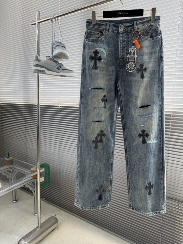 Chrome Hearts Vintage-Look Jeans with Cross Logo