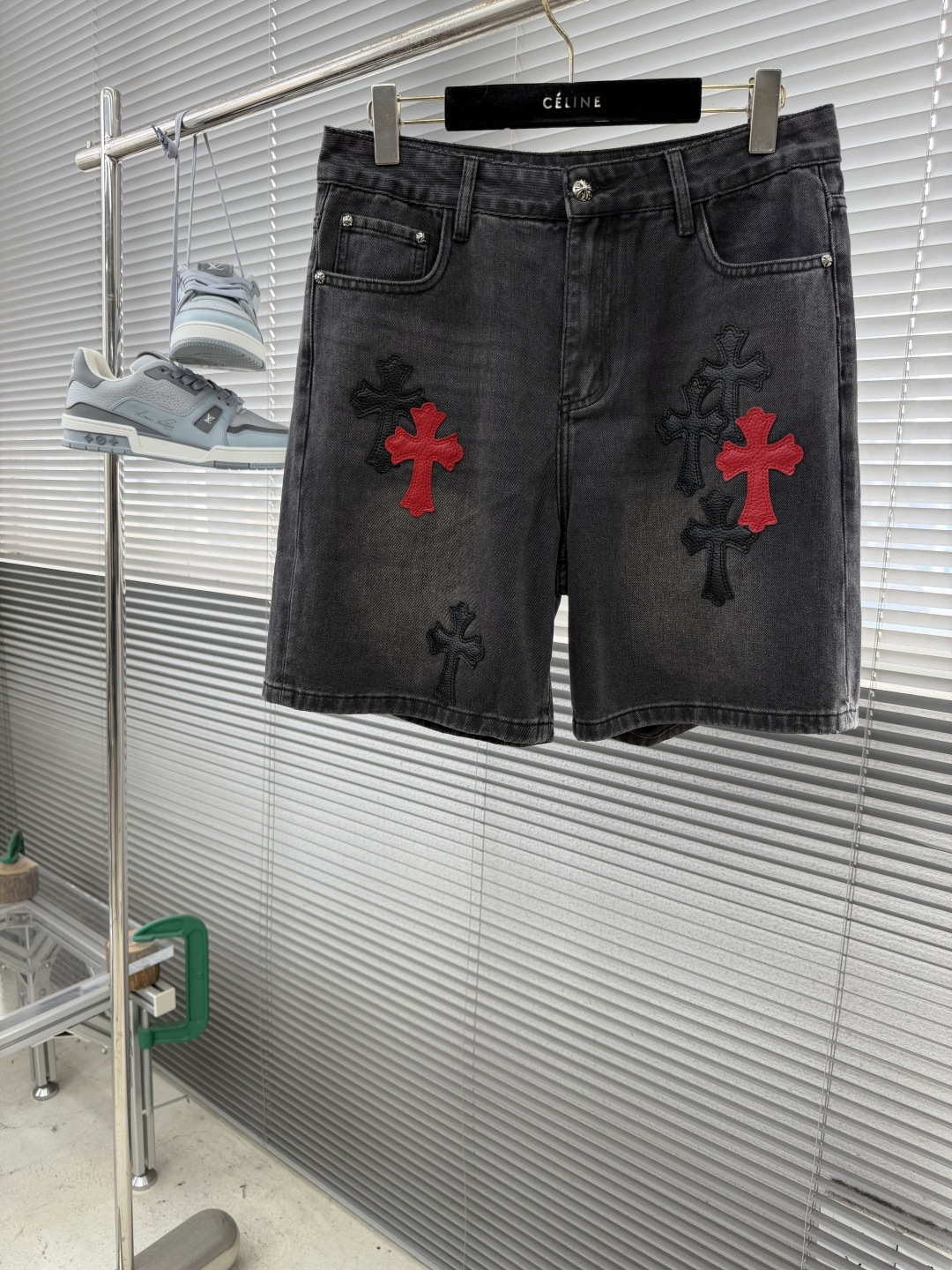 Chrome Hearts Heavy-Duty Cross-Logo Denim Shorts