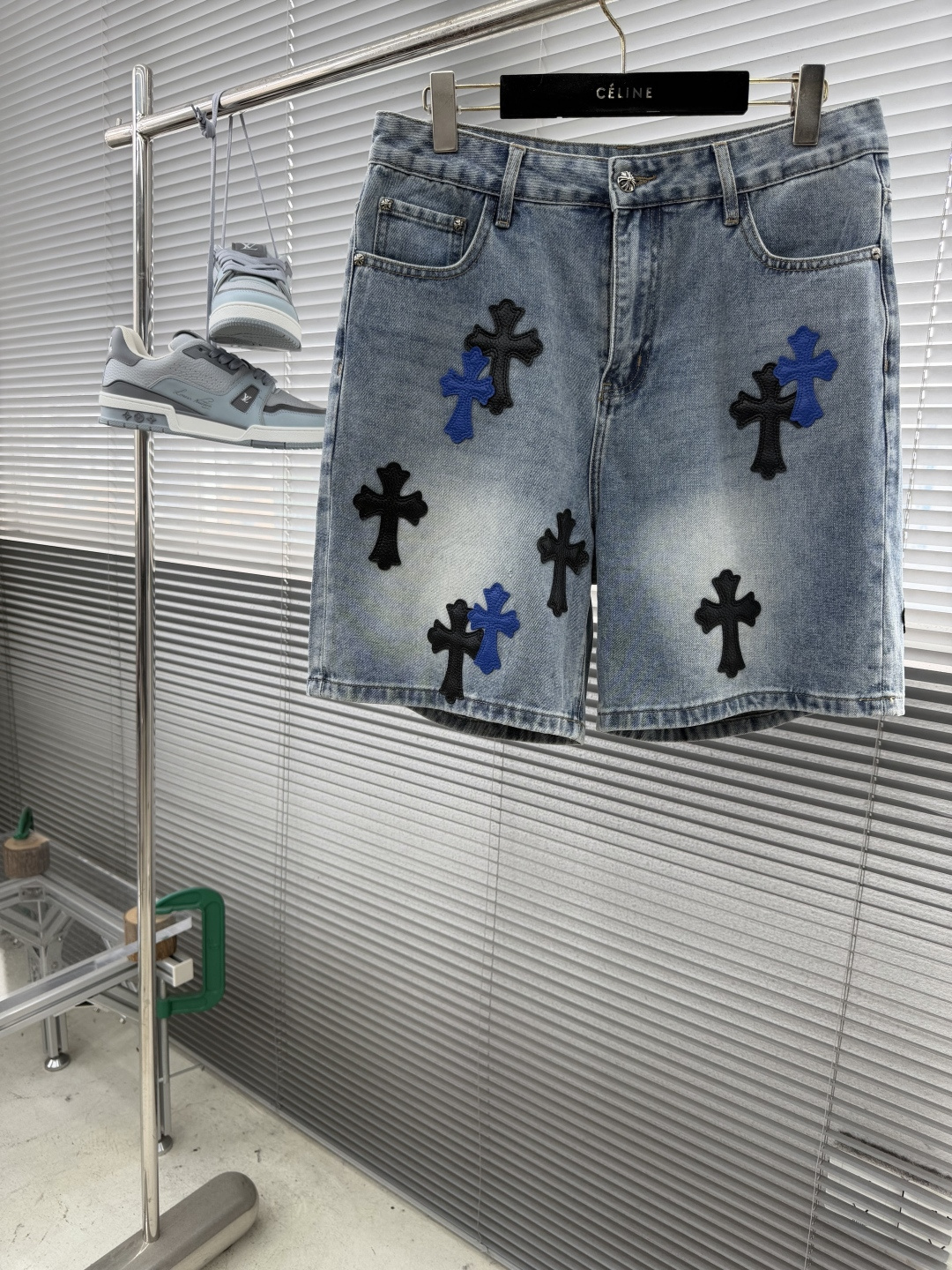 Chrome Hearts Heavy-Duty Cross-Logo Denim Shorts