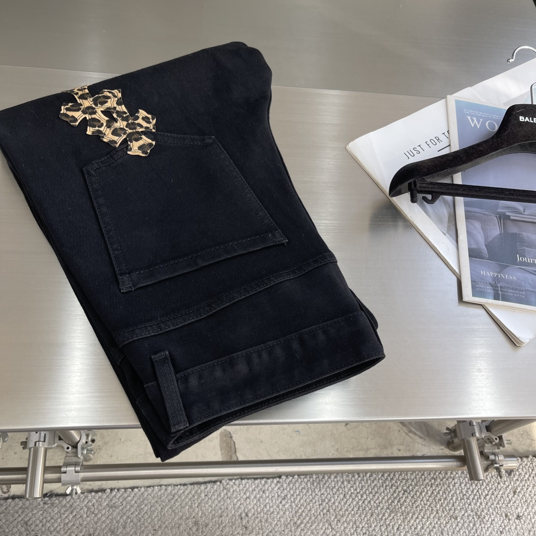 Chrome Hearts Leopard-Print Cross-Stitch Denim Pants - Image 2