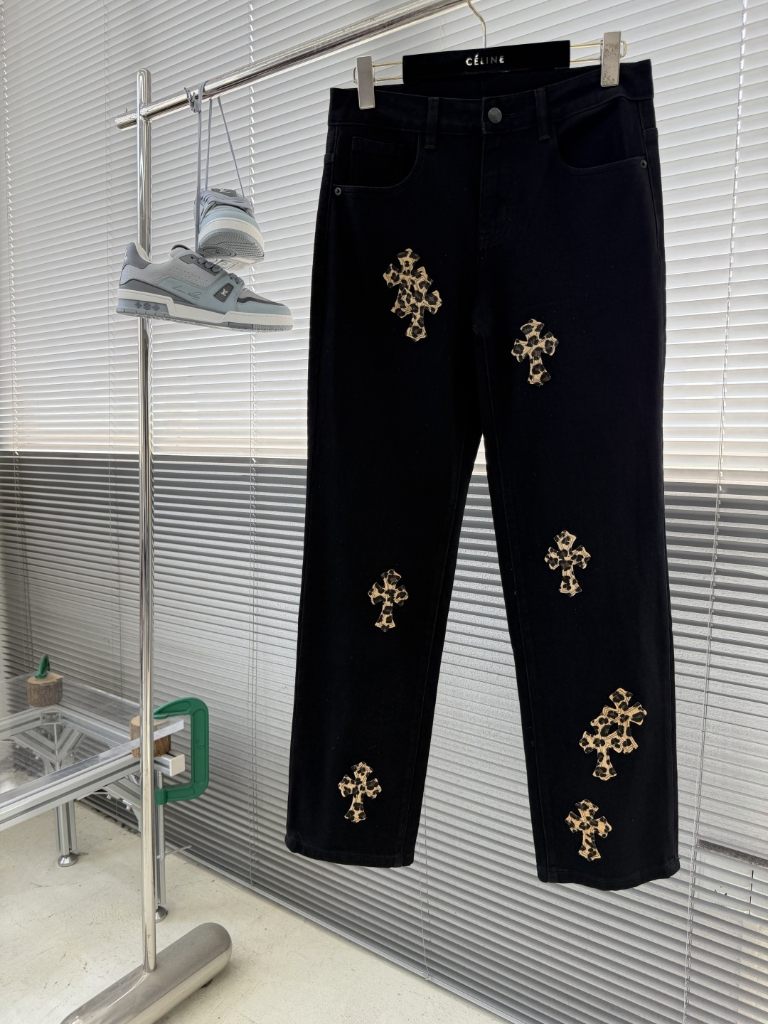 Chrome Hearts Leopard-Print Cross-Stitch Denim Pants