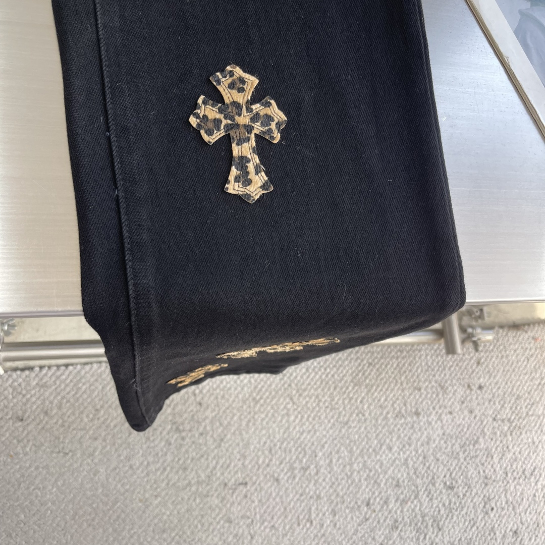 Chrome Hearts Leopard-Print Cross-Stitch Denim Pants - Image 5