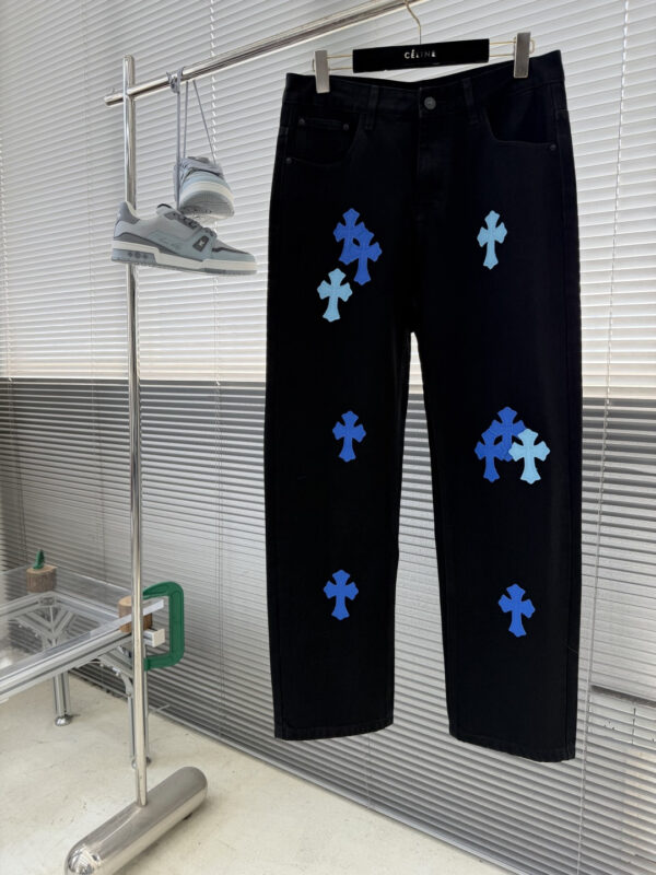 Chrome Hearts Colorful Denim Trousers with Full-Coverage Patchwork