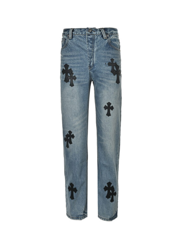 Chrome Hearts Black Leather Cross Logo Jeans