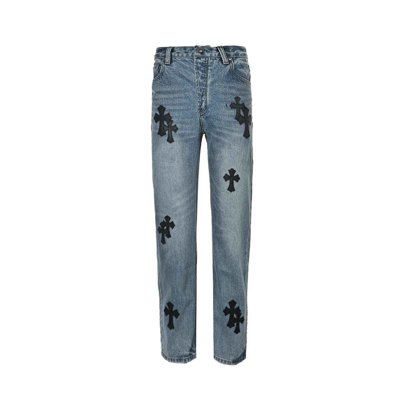 Chrome Hearts Black Leather Cross Logo Jeans