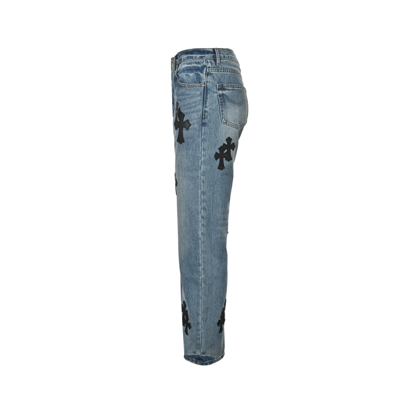 Chrome Hearts Black Leather Cross Logo Jeans - Image 2