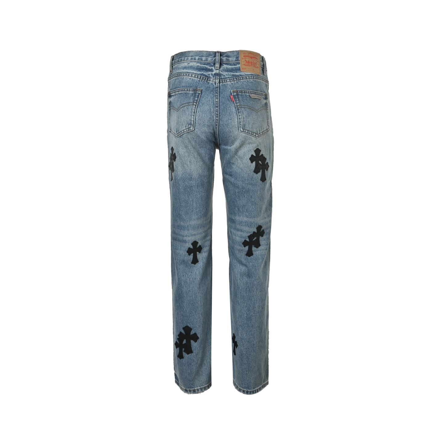 Chrome Hearts Black Leather Cross Logo Jeans - Image 3