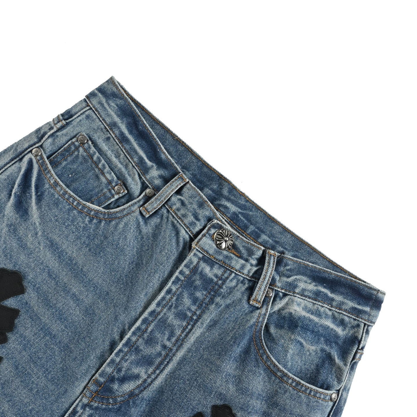 Chrome Hearts Black Leather Cross Logo Jeans - Image 4