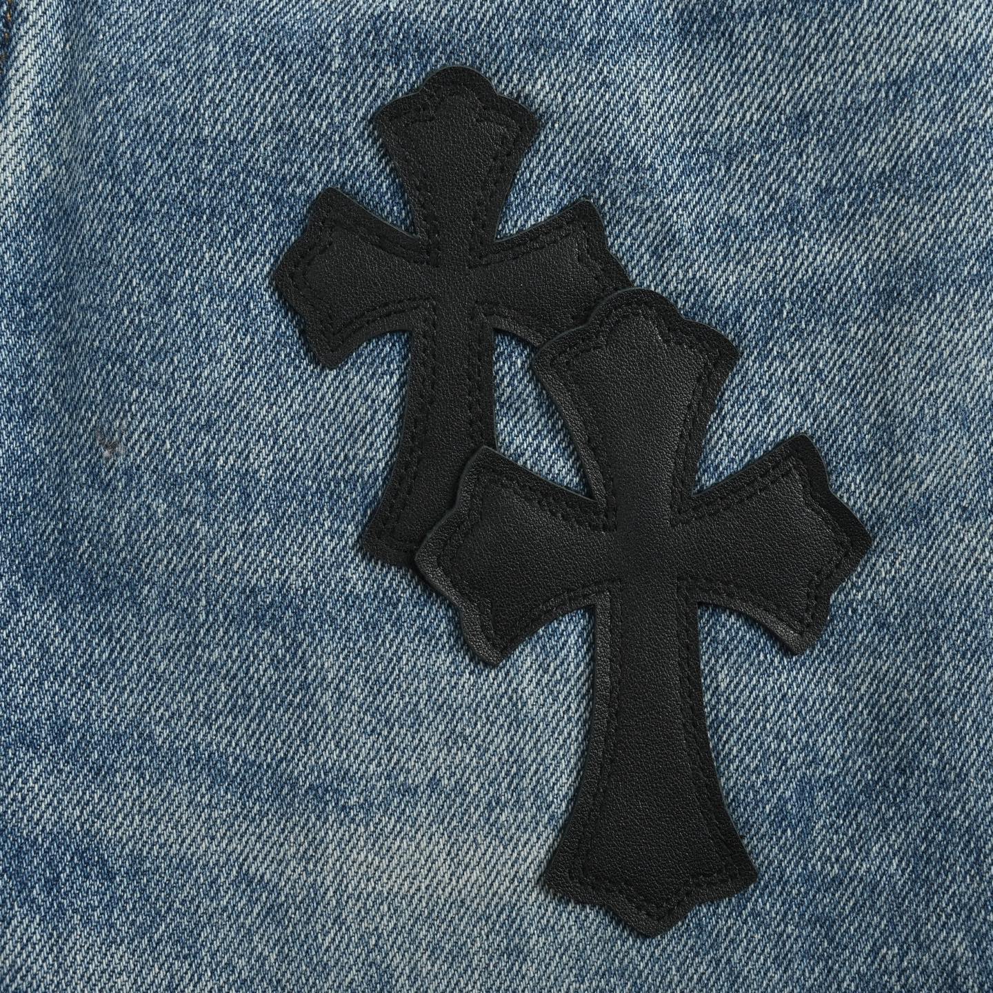 Chrome Hearts Black Leather Cross Logo Jeans - Image 8
