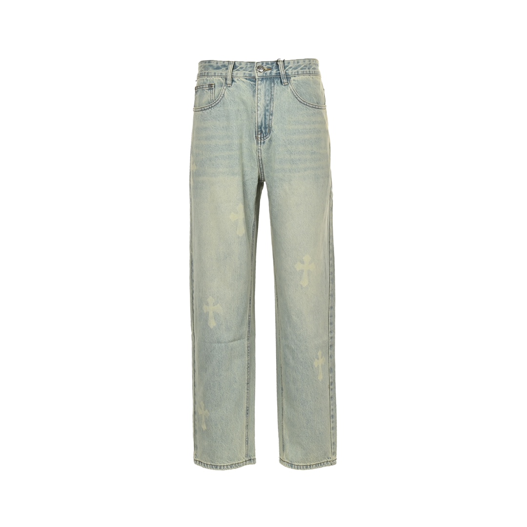 Chrome Hearts Classic White Cross-Print Jeans