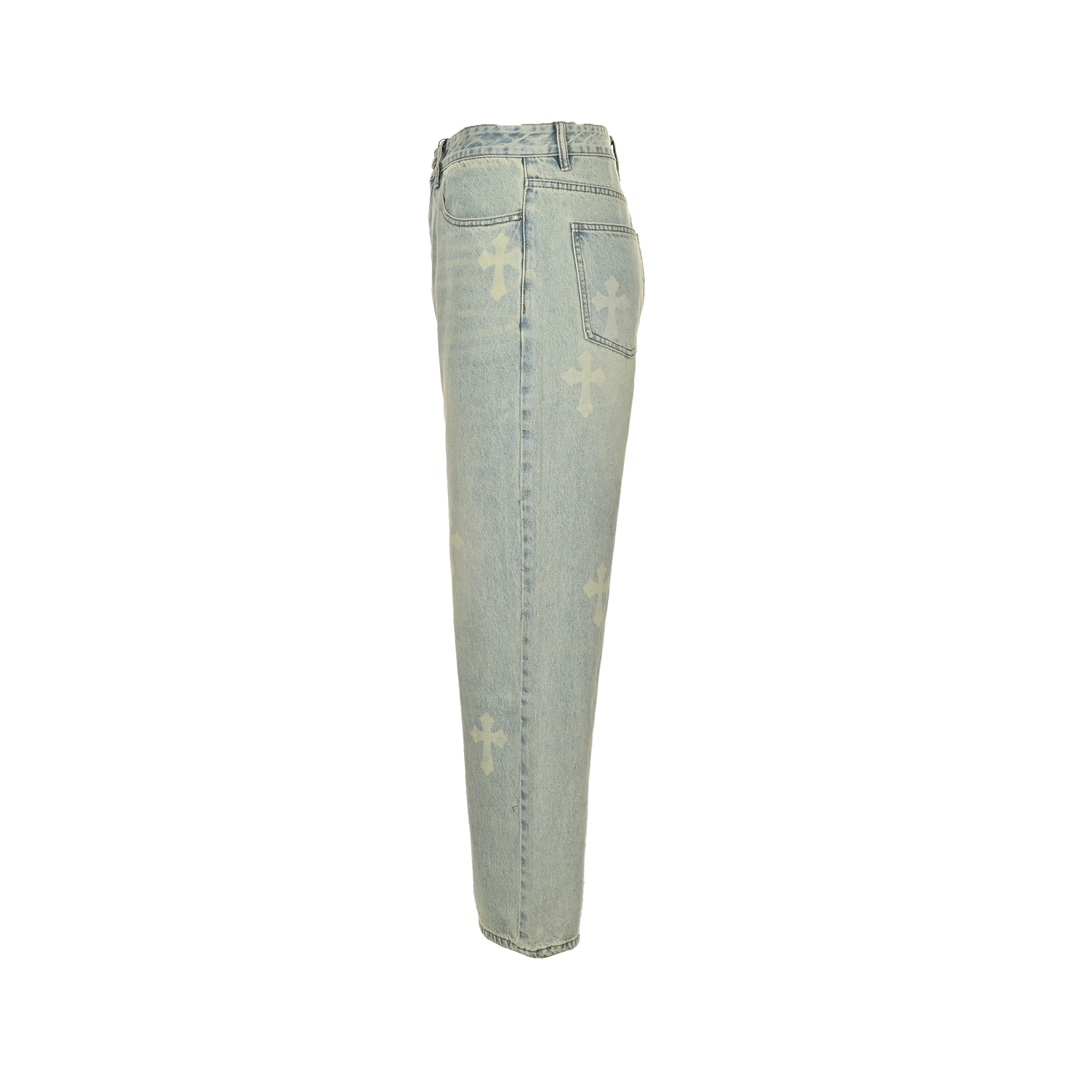 Chrome Hearts Classic White Cross-Print Jeans - Image 2