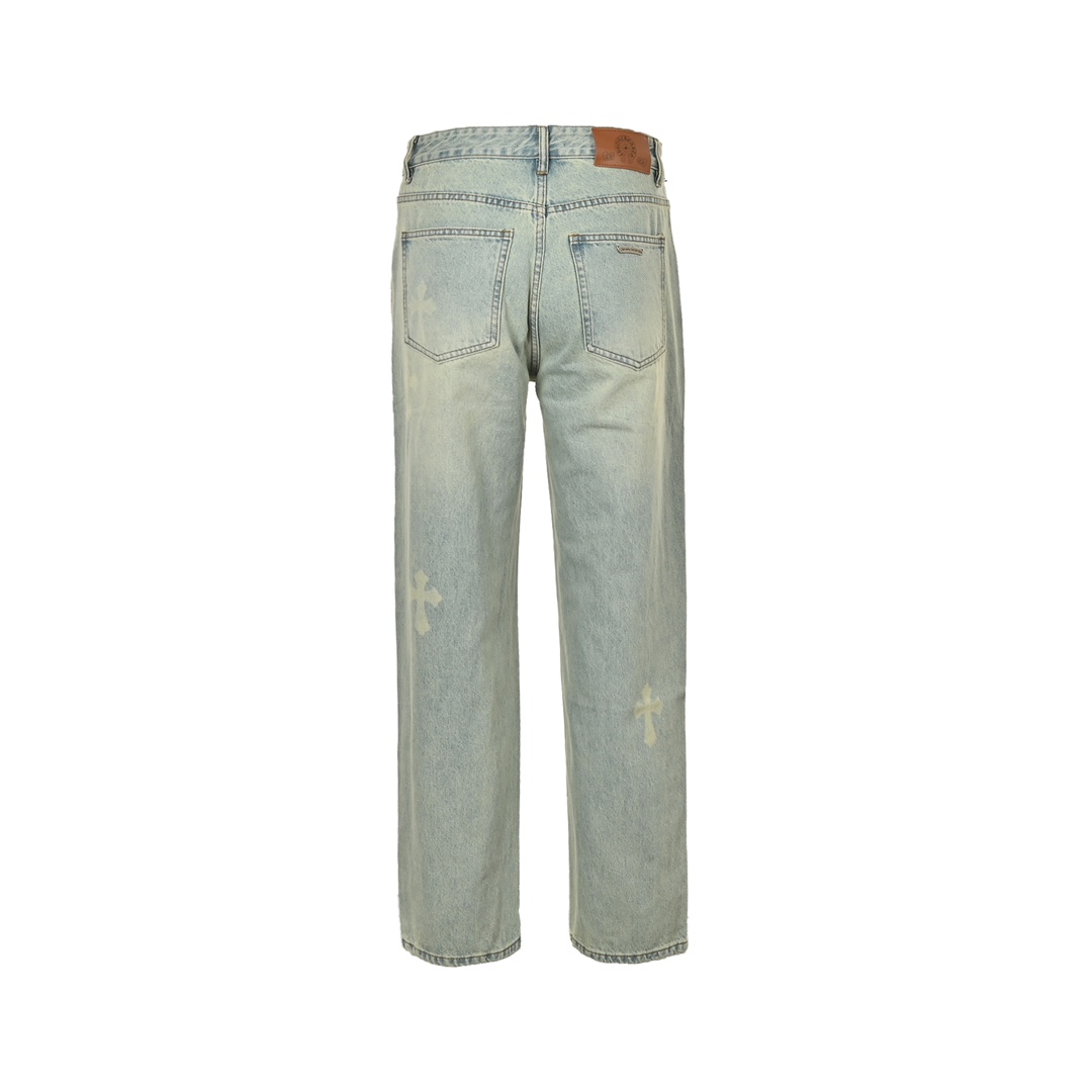 Chrome Hearts Classic White Cross-Print Jeans - Image 3