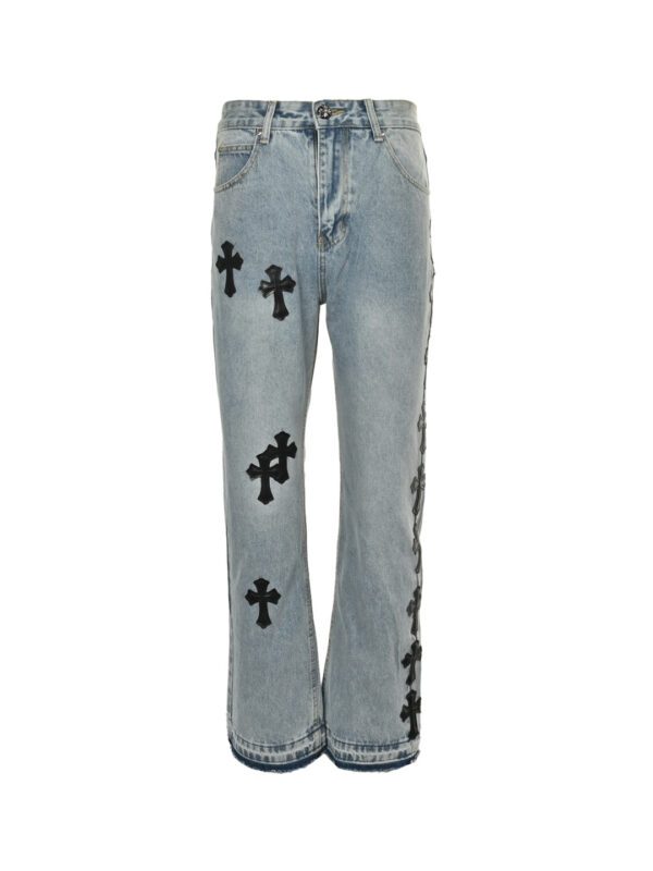 Chrome Hearts Striped Leather-Trimmed Cross-Stitch Jeans