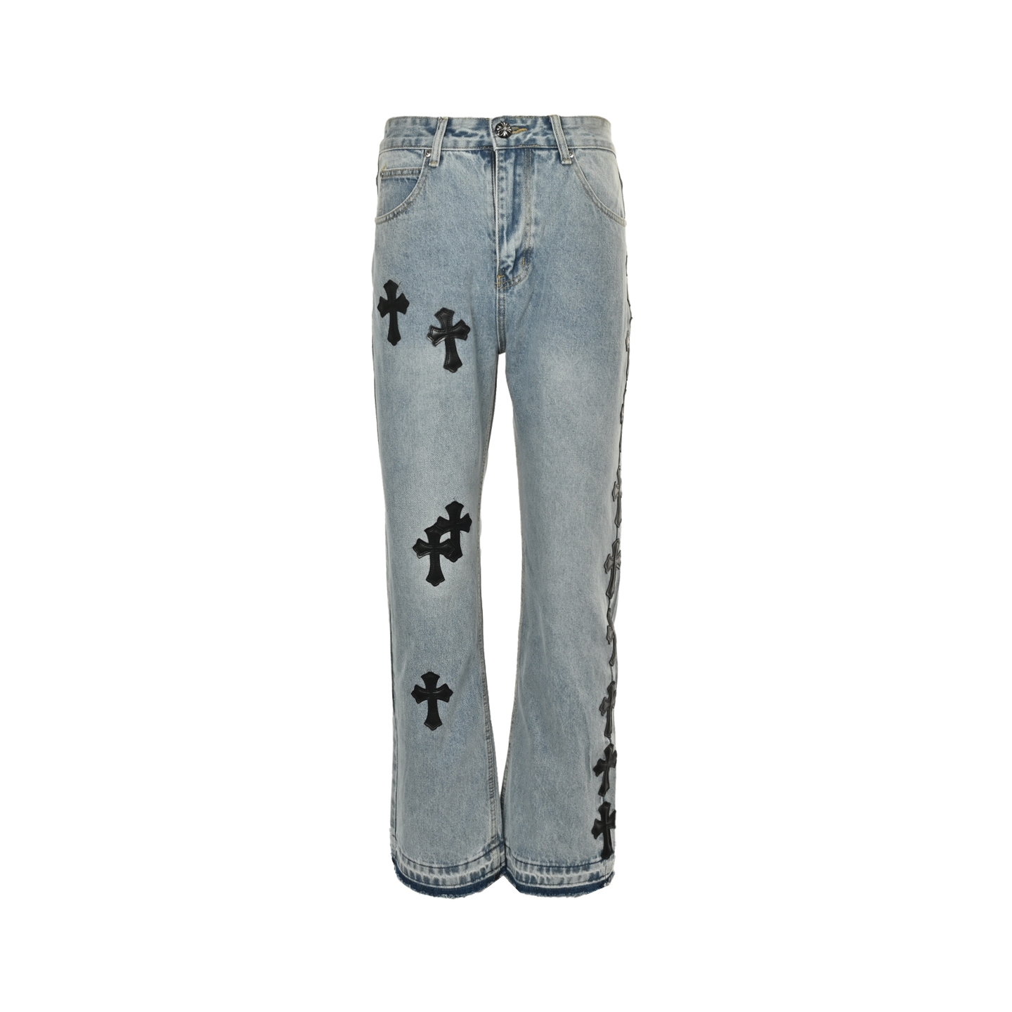 Chrome Hearts Striped Leather-Trimmed Cross-Stitch Jeans