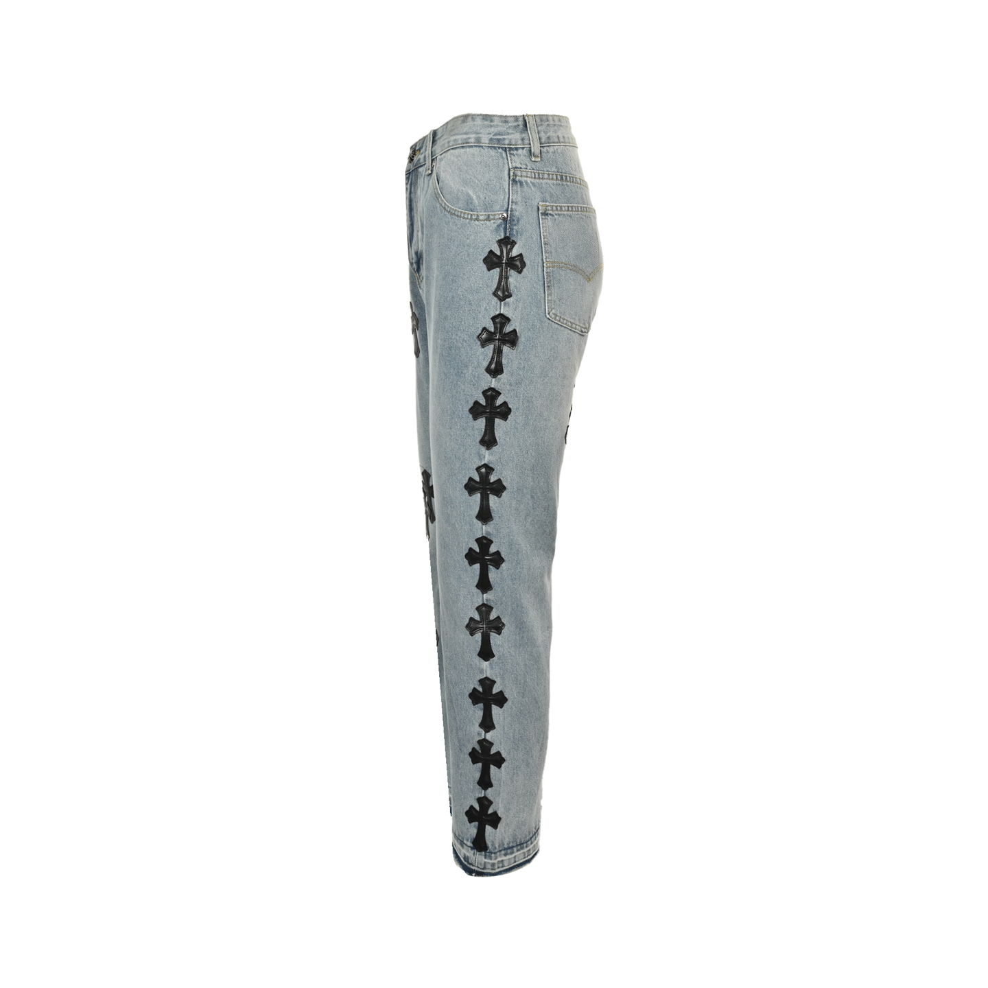 Chrome Hearts Striped Leather-Trimmed Cross-Stitch Jeans - Image 2