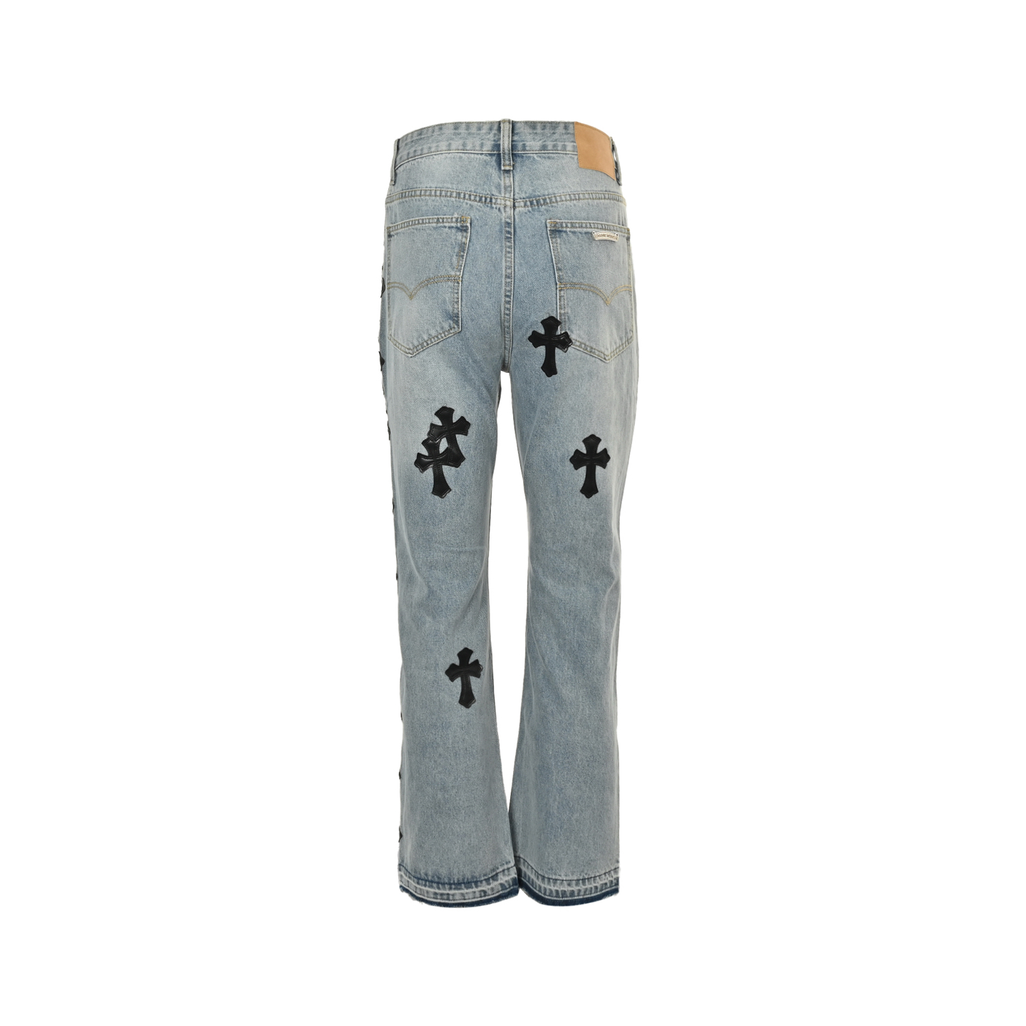 Chrome Hearts Striped Leather-Trimmed Cross-Stitch Jeans - Image 3