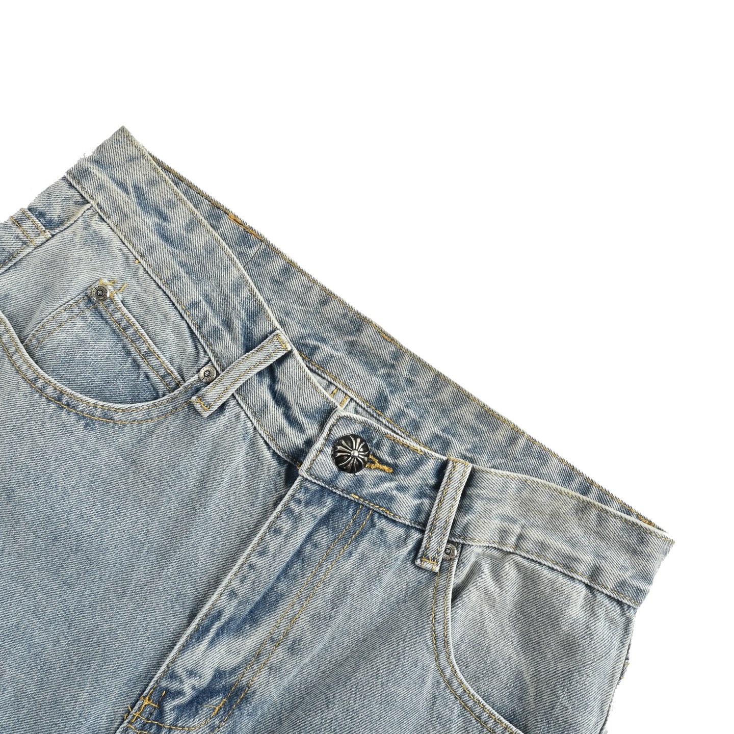 Chrome Hearts Striped Leather-Trimmed Cross-Stitch Jeans - Image 4