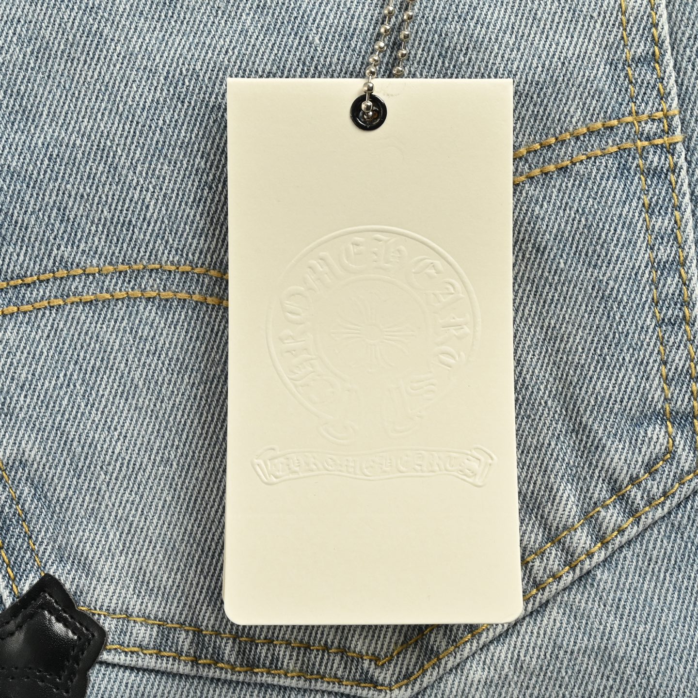 Chrome Hearts Striped Leather-Trimmed Cross-Stitch Jeans - Image 6
