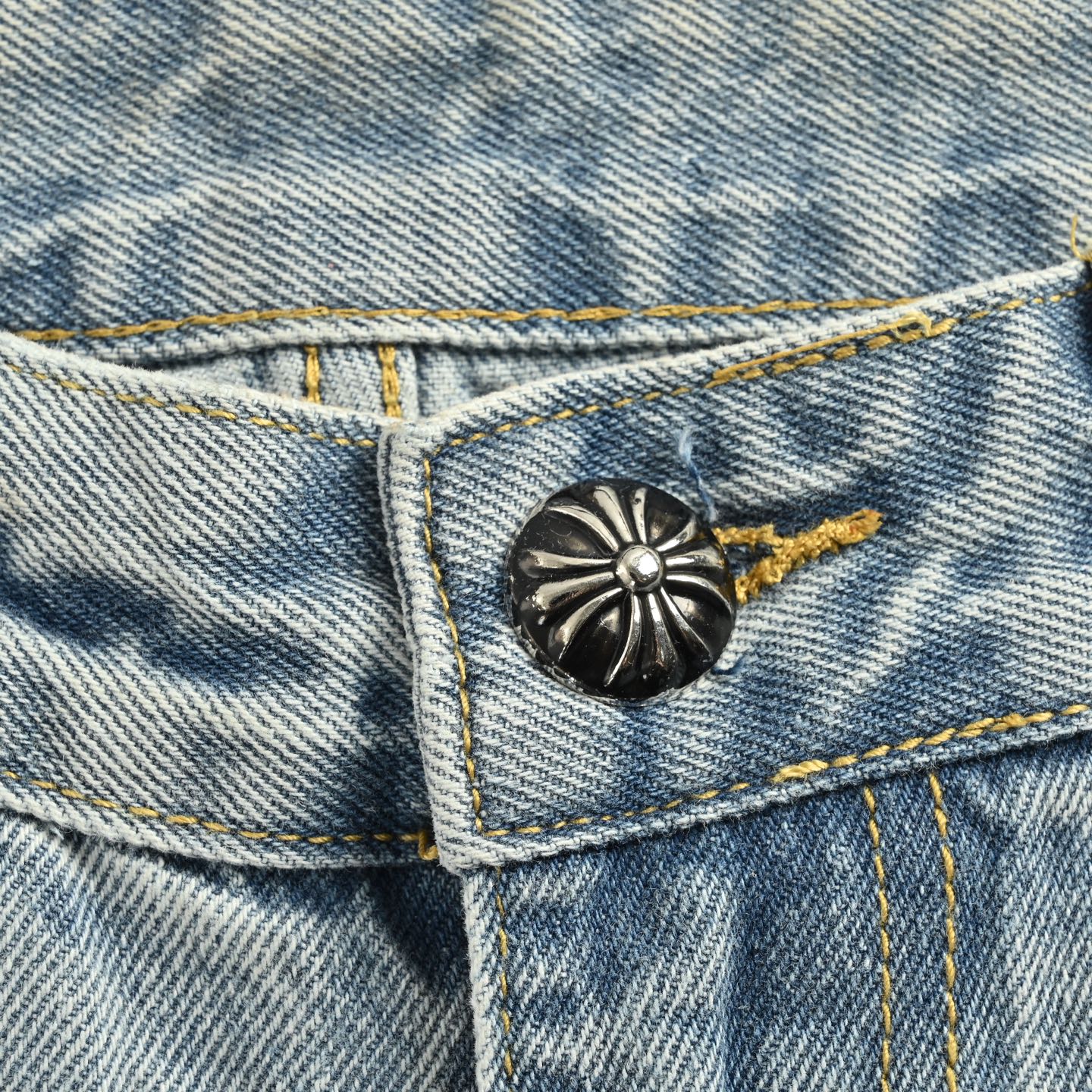Chrome Hearts Striped Leather-Trimmed Cross-Stitch Jeans - Image 8