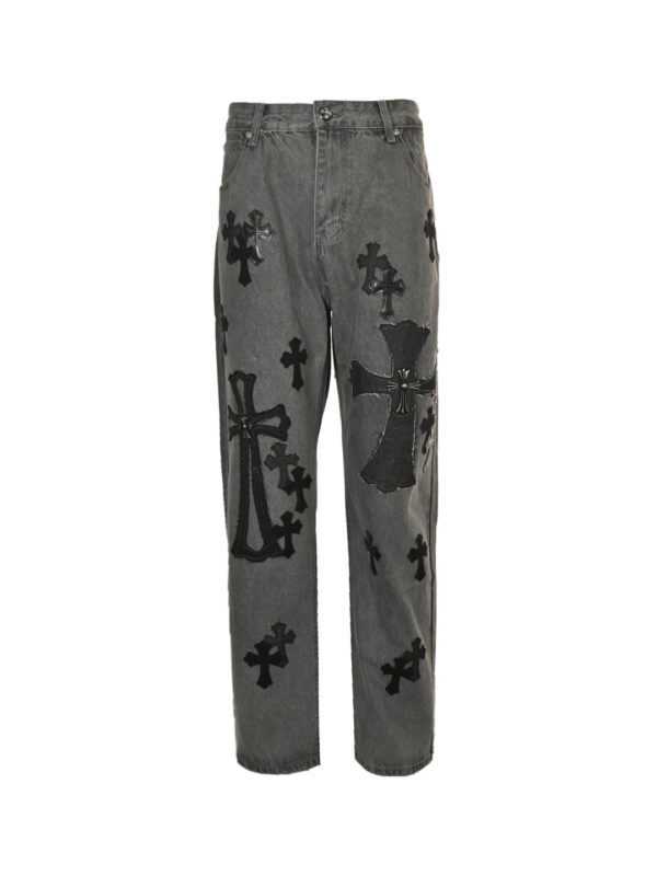 Chrome Hearts City-Exclusive Cross-Pattern Metal-Trimmed Denim Pants