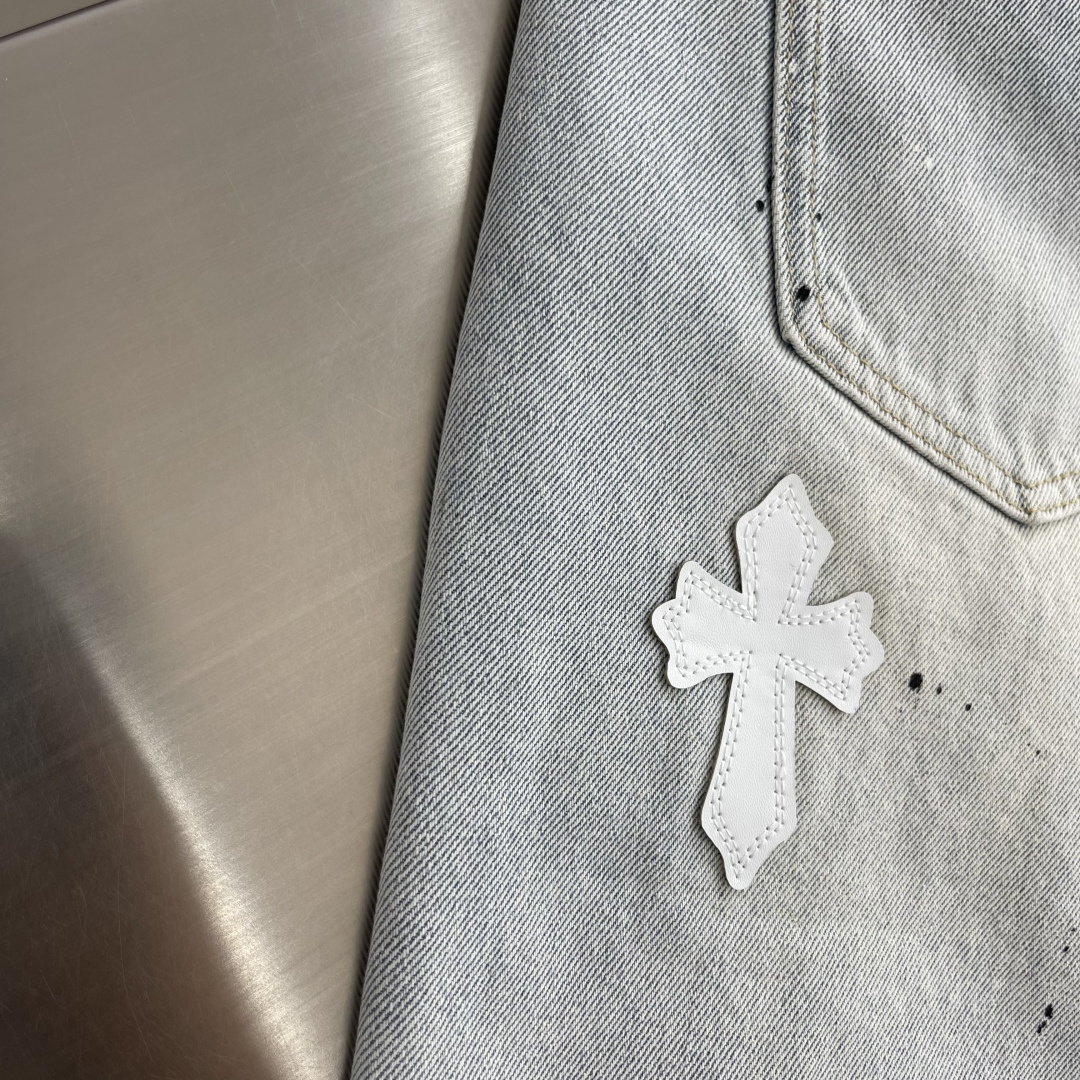 Chrome Hearts Cross-Pattern Patchwork Embroidered Jeans - Image 9