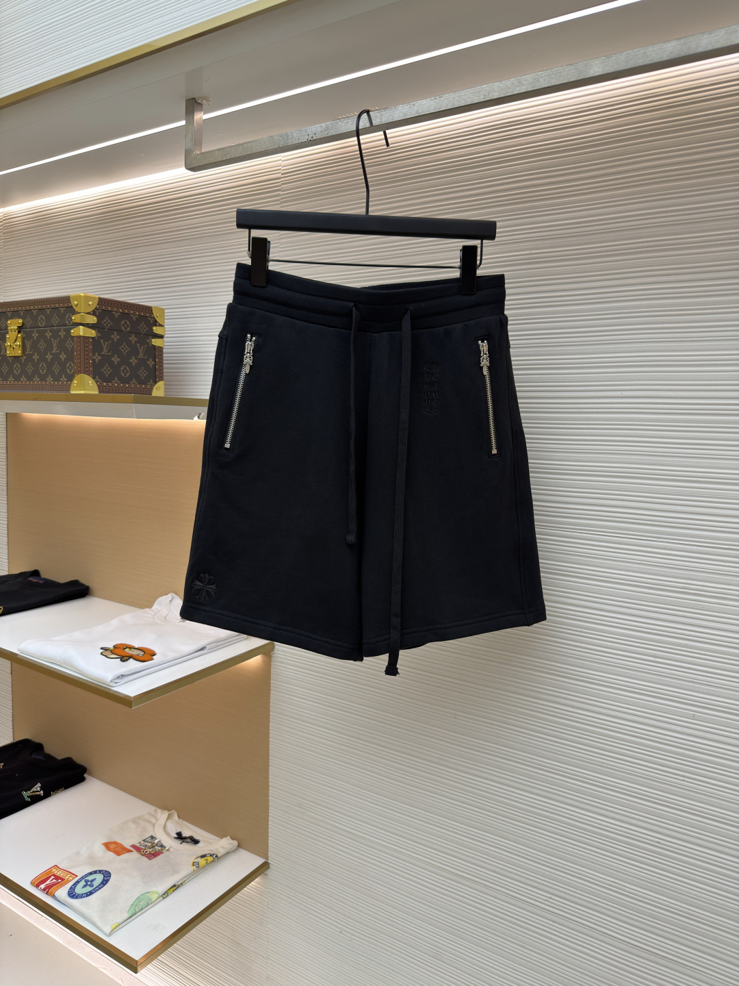Sanskrit Embroidered Patch-Detail Drawstring Shorts