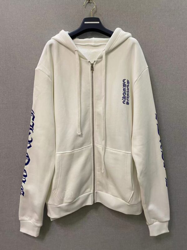 Chrome Hearts White and Blue Sanskrit Zipper Jacket